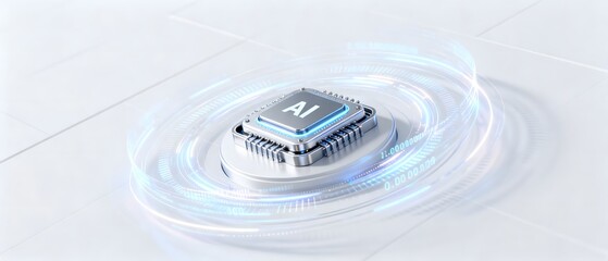 AI chip with glowing digital rings