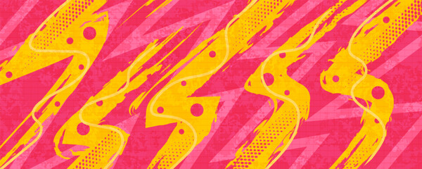 Abstract Background with Yellow Brush Strokes on a Pink Background in Pop Art Grunge Style. Hand Drawn Memphis Background for Posters or Banners
