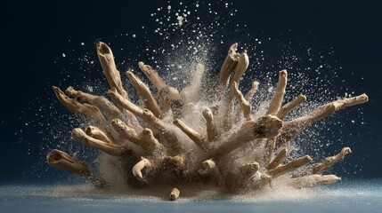 Ashwagandha root powder explosion dynamic action herbal supplement natural medicine organic traditional alternative health energetic wellness