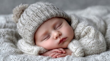 A newborn baby rests on a soft white knit blanket, focusing on tiny fingers and delicate arms, capturing warmth, tenderness, and family love in a peaceful moment