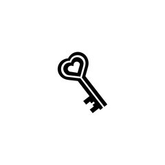 Isolated black and white image of a heart shaped key design on transparent background