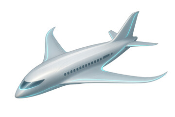 Fototapeta premium Futuristic airplane flying with glowing blue lines, representing advanced aviation technology and sustainable air travel