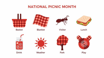 Graphic illustrating eight elements associated with National Picnic Month