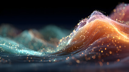 Abstract data wave with glowing particle peak representing anomaly detection outlier detection signal amid normal pattern.