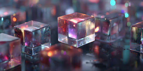 Abstract glass cubes, futuristic background design, 3d render