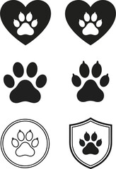 Fototapeta premium Collection of Paw Print Icons in Various Styles including Hearts Shields and Simple Outlines Perfect for Pet Related Designs