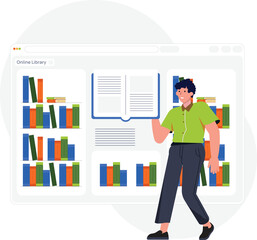 People vector illustrations in various activities of education, learning, reading book