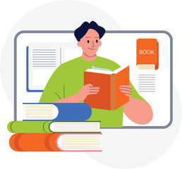 People vector illustrations in various activities of education, learning, reading book