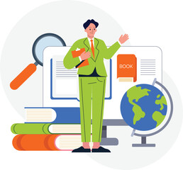 People vector illustrations in various activities of education, learning, reading book