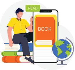 People vector illustrations in various activities of education, learning, reading book