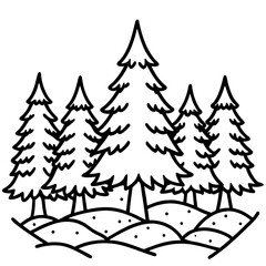 Fototapeta premium Line Art Illustration of a Forest with Evergreen Trees 1.