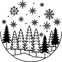 Obraz premium Winter Forest Scene with Snowflakes and Evergreen Trees.