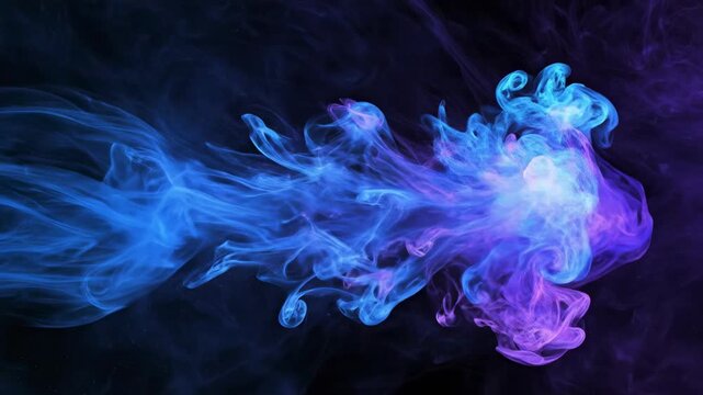 Seamlessly looping vibrant abstract blue and purple flowing gaseous fields forming dynamic smoke trails across the frame gradient, abstract, slowmovement