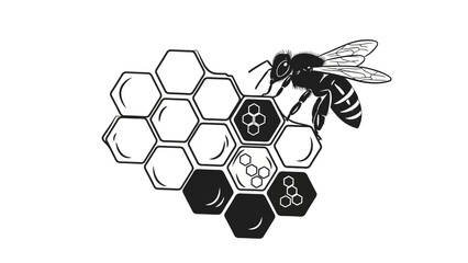 Obraz premium Honey bee on honeycomb illustration for organic food, natural health, and beekeeping projects