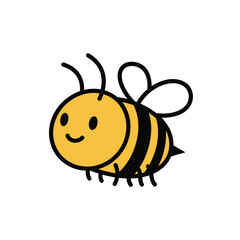 Cute Cartoon Bee Illustration with Smiling Face and Black Stripes.