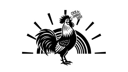 Wake up to a charming vintage rooster crowing cock a doodle doo for your design needs in black and white © Sudarshi