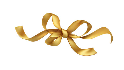 A beautifully rendered golden satin bow with flowing ribbons, perfectly tied, isolated for festive and luxurious gift decoration. background removed