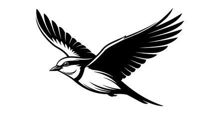 Elegant black and white illustration of a bird in flight for logo design and branding projects
