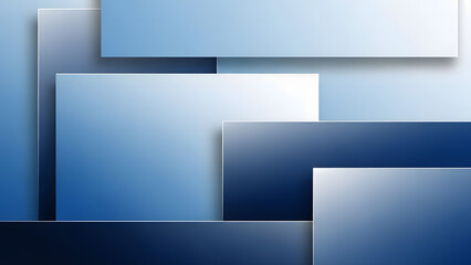 Abstract blue geometric background with overlapping rectangles and soft shadows, perfect for modern design and technology themes