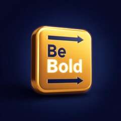 Glowing golden square with message, arrows, and dark blue backdrop