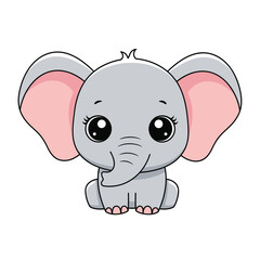 Fototapeta premium Adorable Baby Elephant Cartoon Character with Big Eyes and Ears.