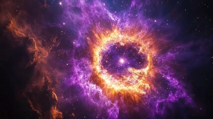 A stunning cosmic explosion featuring vibrant purple and orange hues, representing the beauty of the universe in a surreal way.