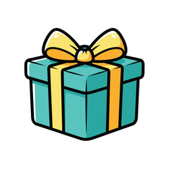 Illustration of a Teal Gift Box with Yellow Ribbon and Bow.