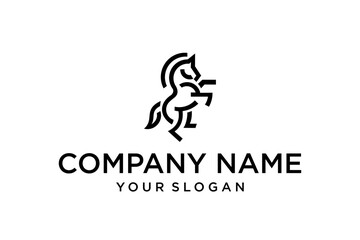 Minimalist Rearing Horse Line Art Logo Design with Company Name and Slogan Placeholder