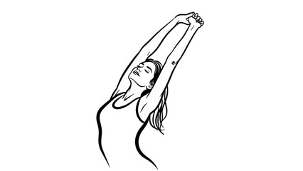 Obraz premium Woman stretching her arms with a sleepy smile in a relaxed pose