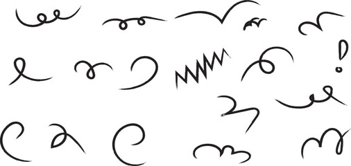 Hand drawn doodle lines and swirls simple black scribbles on white background