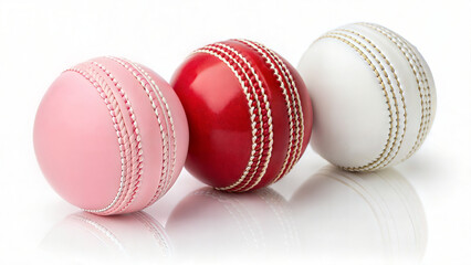  Pink Red and White Cricket Balls on White &ndash; Sports Equipment Photo