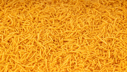 Aloo bhujia indian snack isolated. Crispy potato and chickpea flour strips, alu bhujiya sev