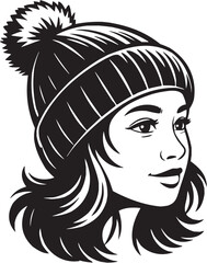 Winter fashion profile icon set. Vector glyph pictograms of woman, hat, face, side view, cold season, cozy wear, stylish look black silhouette