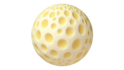 A textured creamy sphere with numerous yellow circular holes, resembling a modern artistic interpretation of Swiss cheese or a unique abstract object. background removed