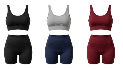 Athletic apparel sets in multiple colors isolated on transparent background