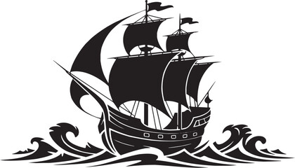 Sailing ship icon set. Vector glyph pictograms of boat, sails, maritime symbol, sea travel, nautical vessel black silhouette © Ethan