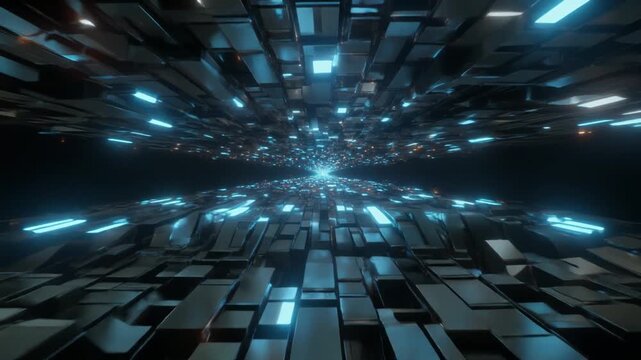 abstract blue background with stars - AI algorithm concept with moving geometric patterns and glowing nodes