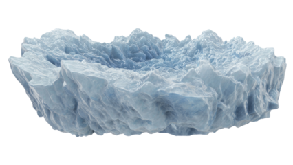 A textured, jagged chunk of ice with a central crater-like depression, rendered with translucent light blue and white tones. background removed