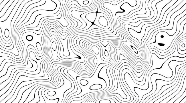 Abstract topographic contour lines forming a dynamic flowing pattern on a white background ideal for visualizations and graphic design projects