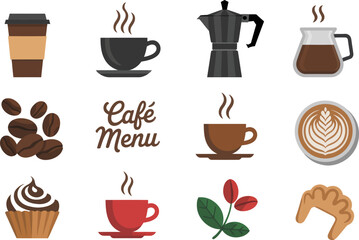 Obraz premium Collection of delicious coffee and pastry icons for cafe and breakfast menus