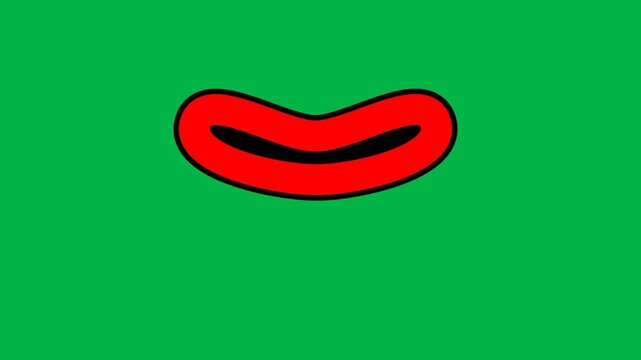 Big scary red monster mouth with sharp teeth opening wide on green screen chromakey background. Perfect loopable 2d animated cartoon animation for horror effects, Halloween, jump scares, and creepy