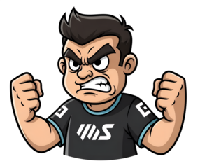 Intense Angry Mascot Cartoon with Heavy Bold Lines, Grumpy Facial Expression, and Fierce Attitude, Made for T-Shirt Design, Logo Artwork, Sticker Printing.