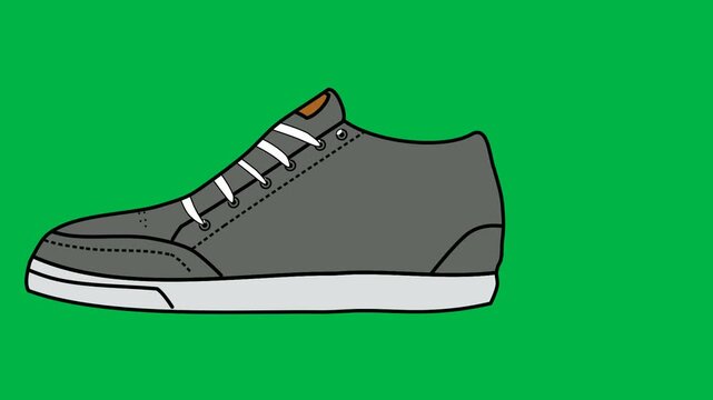 Stylish gray sneaker spinning slowly in the air on green screen chromakey background. Clean loopable 2d animated cartoon animation ideal for fashion ads, sport product showcase, and trendy footwear