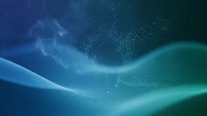 Abstract flowing particles and ethereal smoke trails in deep blue and teal gradient background with subtle bokeh effects and soft lighting creating a dreamy and serene atmosphere - Powered by Adobe