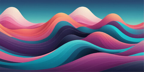 Minimalist blue, orange, and pink wave composition featuring clean layered curves and harmonious gradient transitions throughout.
