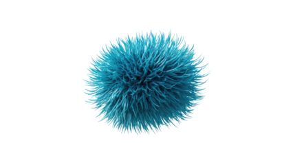 A vibrant blue, spiky, spherical object resembling a microscopic organism or abstract art, set against a solid dark transparent background. background removed