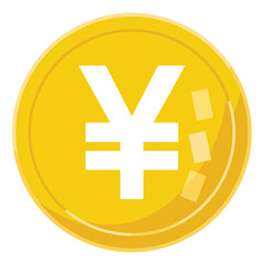 Obraz premium Yellow coin with white japanese yen currency symbol