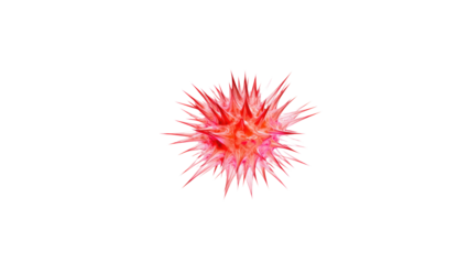 A vivid red and pink spiky abstract organism, resembling a virus or microscopic cell, against a solid transparent background. background removed