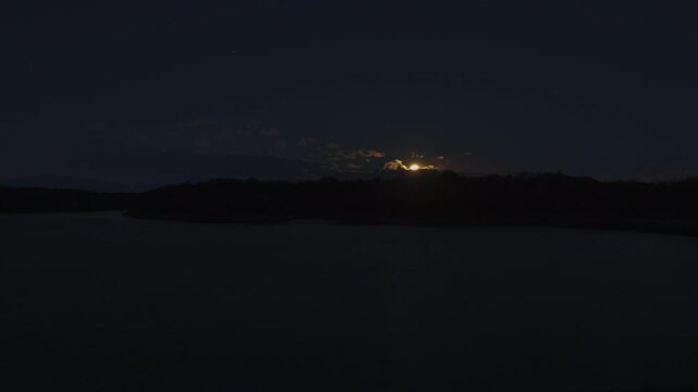 SDR Time Lapse. Moonset and Afterglow Over Sayama Lake &ndash; Tranquil Late-Night Scene with Fading Lunar Light