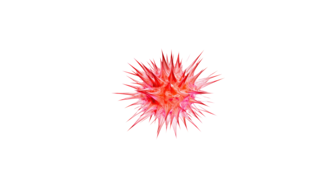 A vivid red and pink spiky abstract organism, resembling a virus or microscopic cell, against a solid transparent background. background removed - Powered by Adobe